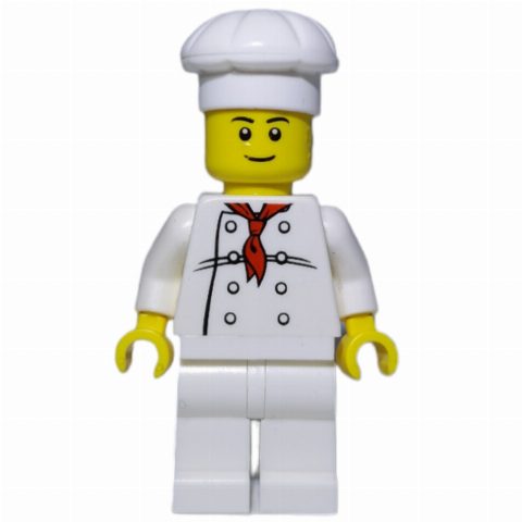 Minifigurka Chef, Red Neckerchief, White Legs, Smile, Black Eyebrows