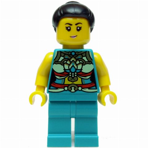Minifigurka Dark Turquoise Torso, Chinese Decorations, Dark Turquoise Legs, Black Hair Bun