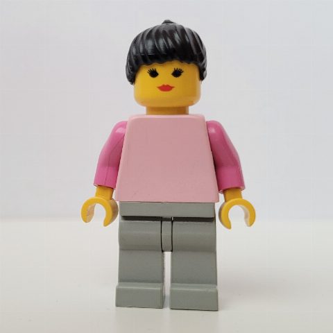 Minifigurka Pink Torso, Light Grey Legs, Black Hair