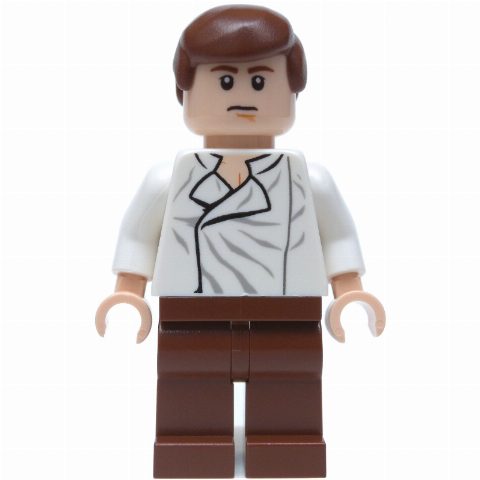 Minifigurka Han Solo, White Shirt, Reddish Brown Legs, Dual Sided Head Closed Mouth / Closed Eyes