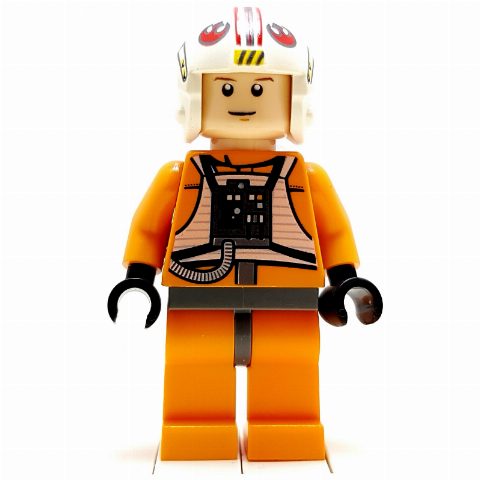 Minifigurka Luke Skywalker, Orange Rebel Pilot Outfit, Dark Bluish Gray Hips, White Pupils