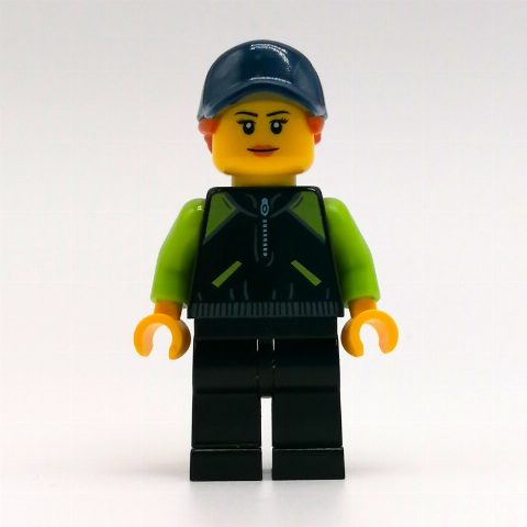 Minifigurka Black Torso, Lime Arms, Black Legs, Dark Blue Cap