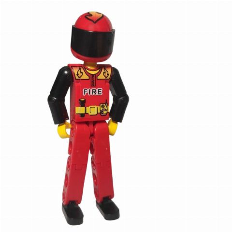 Minifigurka Technic Figure Red Legs, Red Top with Fire Print, Black Arms - Red Helmet
