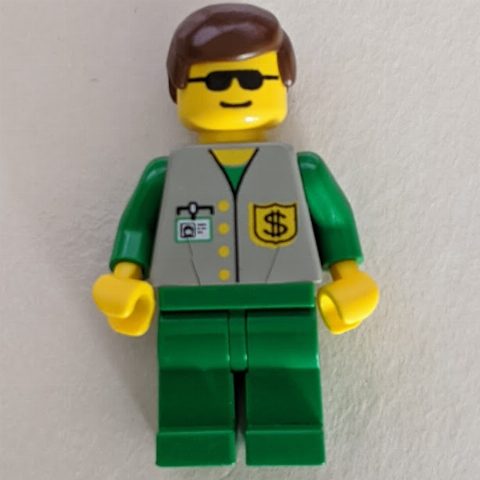 Minifigurka Bank Employee - Gray Vest, Green Legs, Sunglasses