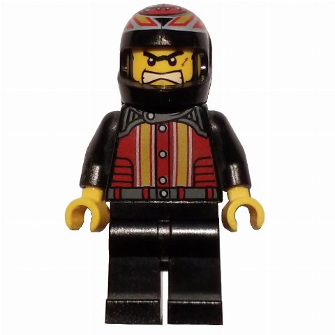 Minifigurka Race Driver, Black Torso, Black Legs, Black Helmet, Crazy Demon