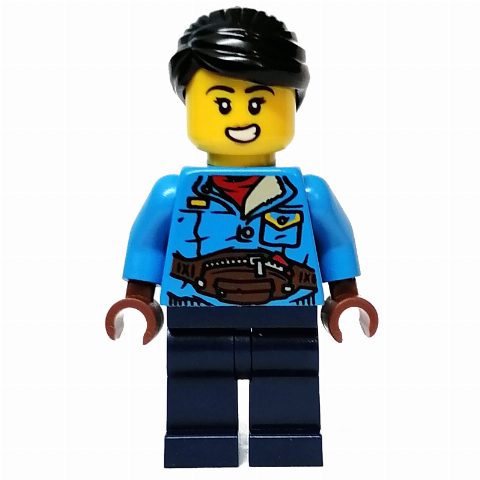 Minifigurka Dark Azure Torso, Dark Blue Legs, Black Hair