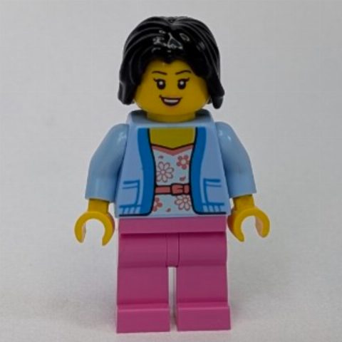 Minifigurka Woman, Bright Light Blue Sweater, Dark Pink Legs