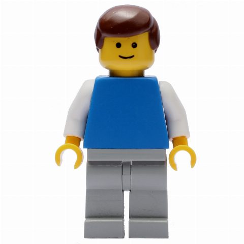 Minifigurka Man - Blue Shirt, White Arm, Light Gray Legs