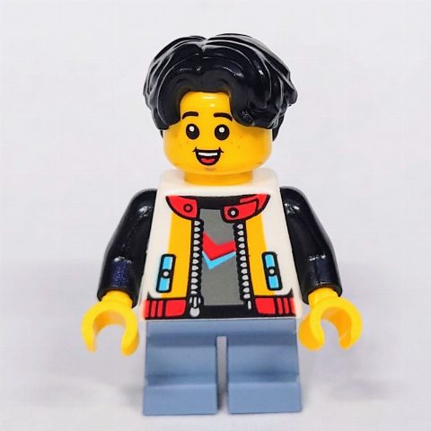 Minifigurka Kid, White Torso, Sand Blue Legs, Black Hair