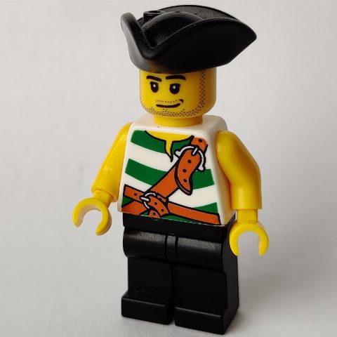 Minifigurka Pirate - Green Stripes, Black Legs, Black Tricorne