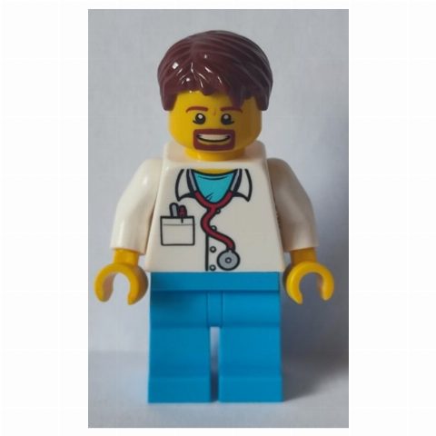 Minifigurka Doctor Dokter, Dark Azure Legs, Reddish Brown Hair, Beard