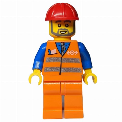 Minifigurka Construction Worker, Orange Safety vest, Orange Legs, Grey Beard