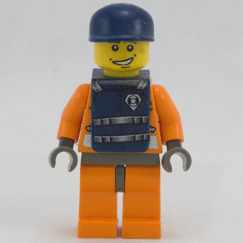 Minifigurka Coast Guard, Orange Jumpsuit with Zipper, Radio, and Badge, Dark Blue Cap, Dark Blue Vest