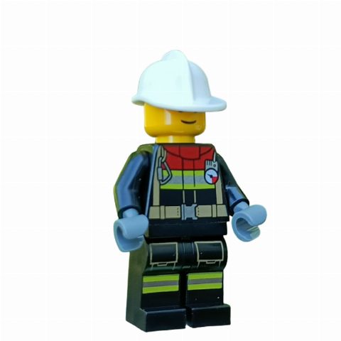 Minifigurka Firefighter - Black Suit, White Helmet (Freddy Fresh)