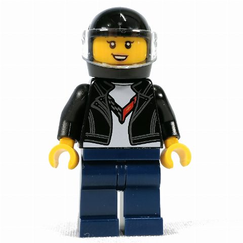 Minifigurka Race Driver - Black Torso, Jacket, Dark Blue Legs, Black Helmet