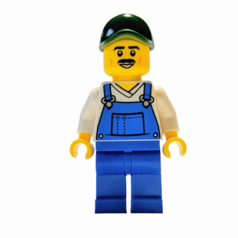 Minifigurka Blue Overall, White Torso, Dark Green Cap