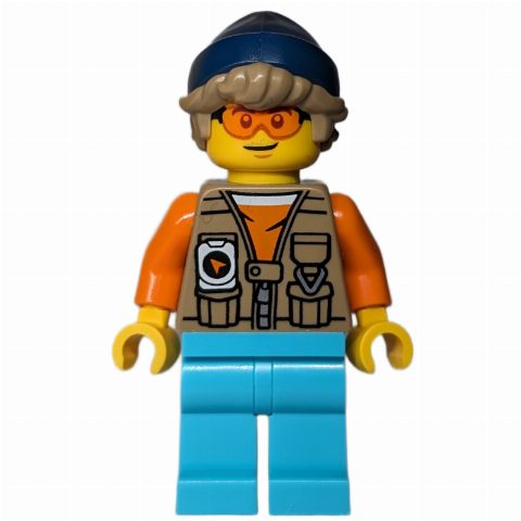Minifigurka Train Driver, Dark Tan Vest, Medium Azure Legs, Dark Blue Hat
