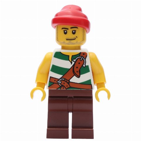 Minifigurka Pirate - Green Stripes, Reddish Brown Legs, Red Bandana