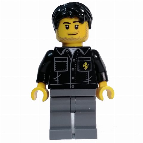 Minifigurka Race Driver - Black Torso, Dark Bluish Grey Legs, Black Hair