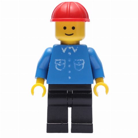 Minifigurka Man, Blue Shirt with Buttons and Pockets, Black Legs, Red Hard Hat (3626b Head)
