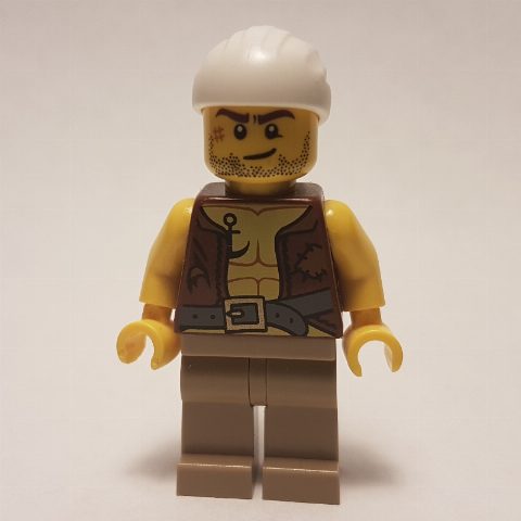 Minifigurka Pirate - Anchor Tattoo, Dark Tan Legs, White Bandana