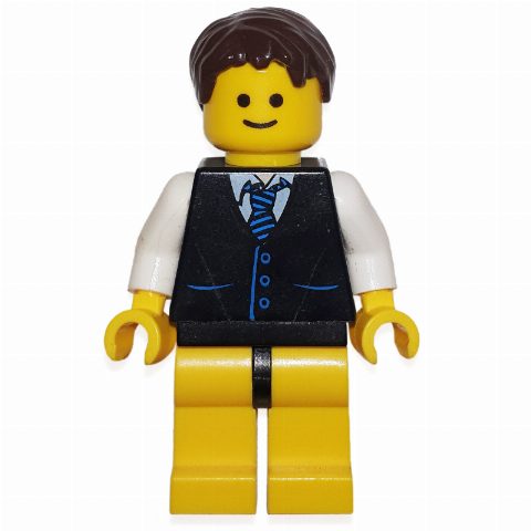 Minifigurka Black Torso Jacket, Yellow Legs, Black Hair