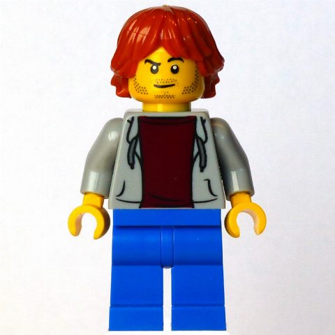 Minifigurka Man, Light Bluish Gray Sweater, Blue Legs, Dark Orange Hair