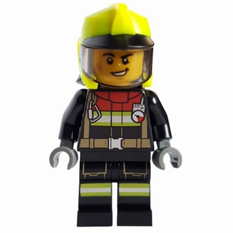 Minifigurka Firefighter, Black Fire Suit, Vibrant Yellow Helmet