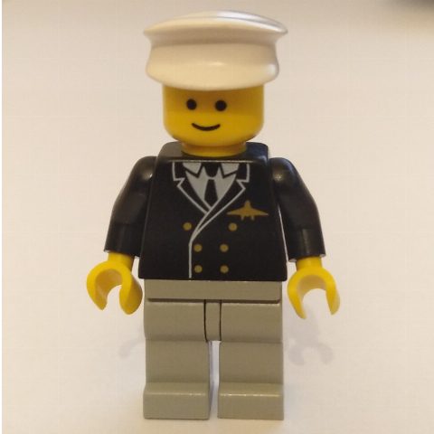 Minifigurka Pilot - Black Torso, Light Grey Legs, White Cap