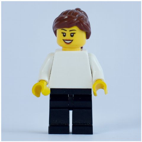 Minifigurka White Torso, Black Legs, Reddish Brown Hair, Female