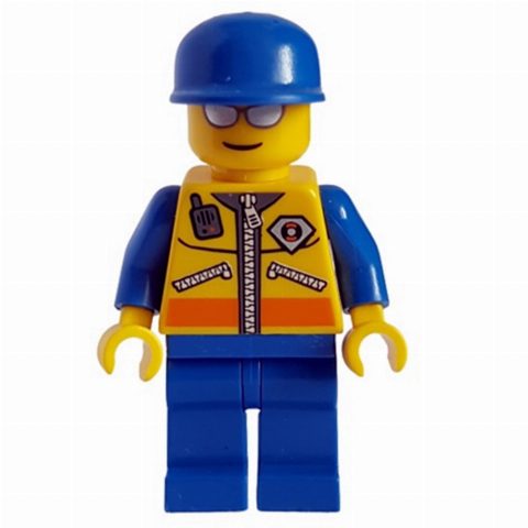 Minifigurka Coast Guard, Yellow Jacket with Zipper, Radio and Badge, Blue Cap, Silver Sunglasses