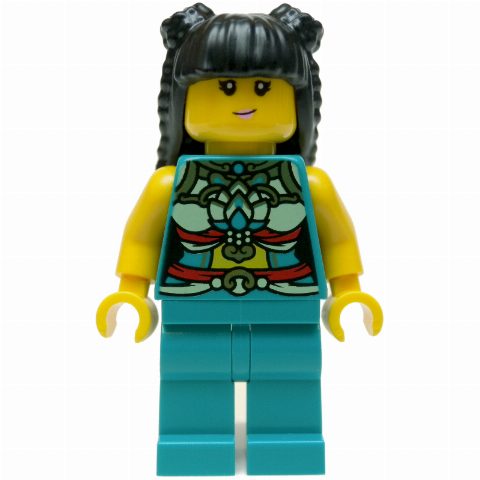 Minifigurka Dark Turquoise Torso, Chinese Decorations, Dark Turquoise Legs, Black Hair Long