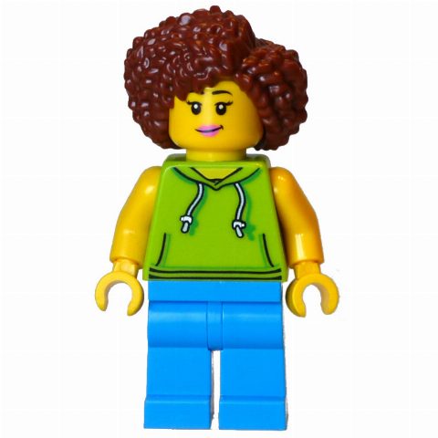 Minifigurka Lime Torso, Dark Azure Legs, Reddish Brown Hair