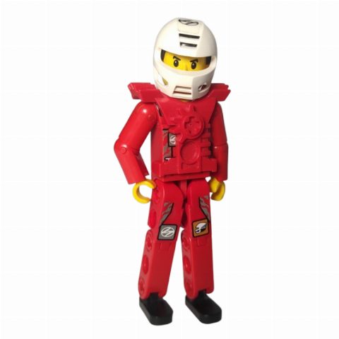 Minifigurka Technic Figure Red Legs, Red Top with Technic Logo and Black Hair - White Helmet