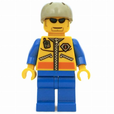 Minifigurka Coast Guard, Yellow Jacket with Zipper, Radio and Badge, Light Bluish Gray Helmet, Sunglasses