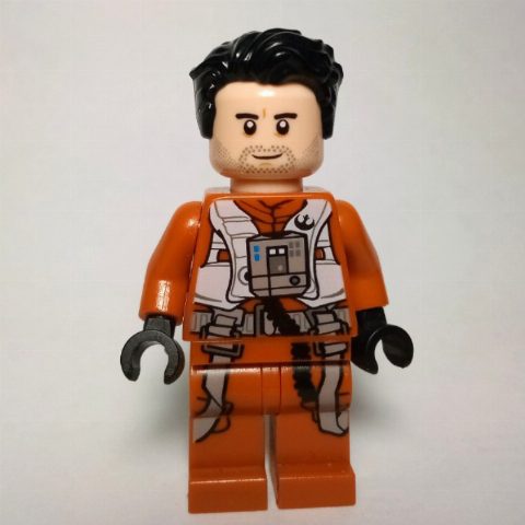 Minifigurka Poe Dameron, Dark Orange Pilot Outfit, Hair