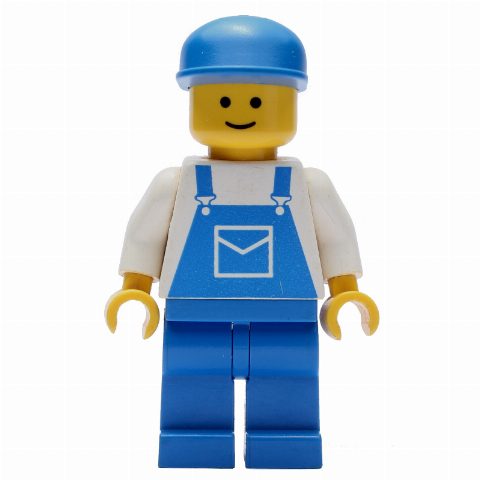 Minifigurka Man - White Torso, Blue Overall, Blue Cap - 3626b Head