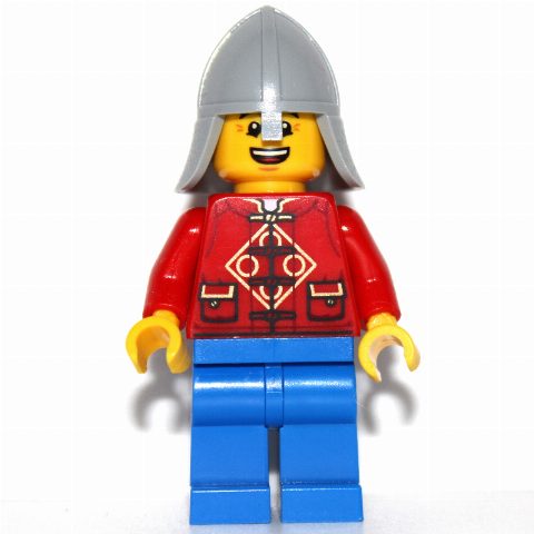 Minifigurka Red Torso, Blue Legs, Knight Helmet