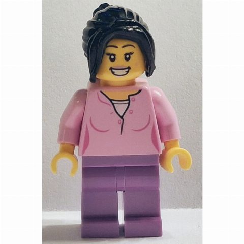 Minifigurka Singer, Bright Pink Torso, Medium Lavender Legs, Black Hair