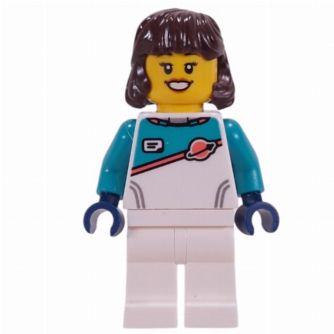 Minifigurka Astronaut, White/Dark Turquoise Spacesuit, Dark Brown Hair