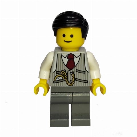 Minifigurka Light Bluish Grey Torso Jacket, Dark BLuish Grey Legs, Black Hair