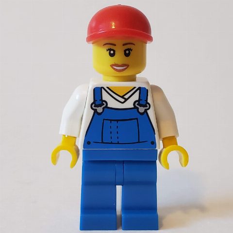Minifigurka White Torso, Blue Overall, Red Cap, Female