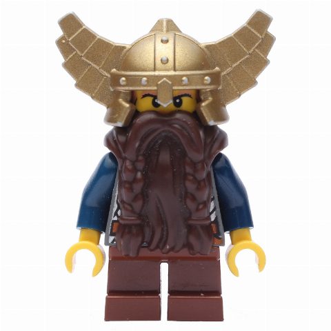 Minifigurka Dwarf, Armor with Shoulder Strap, Short Reddish Brown Legs, Beard, Winged Helmet