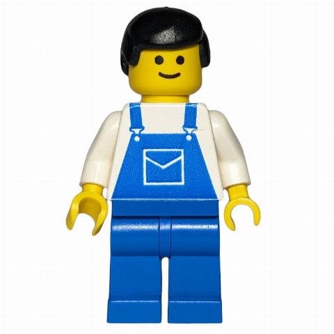 Minifigurka Man, Blue Overalls, Black Hair (3626a Head)