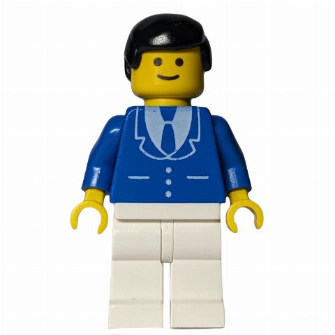 Minifigurka Blue Torso, White Legs, Black Hair