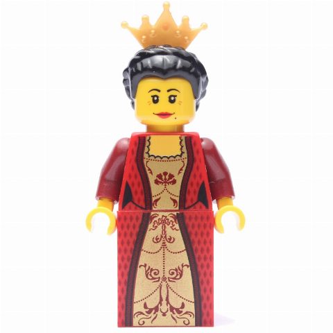 Minifigurka Queen - Red Torso, Red Slope for Legs, Black Hair