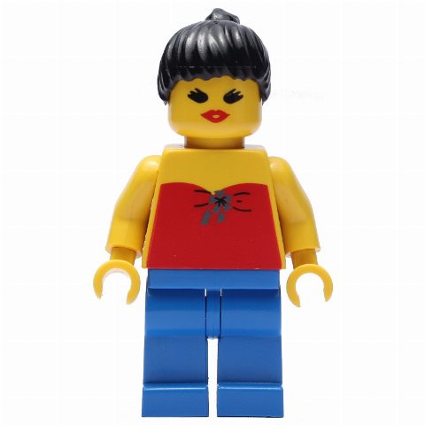 Minifigurka Woman, Red Halter Top, Blue Legs, Black Hair