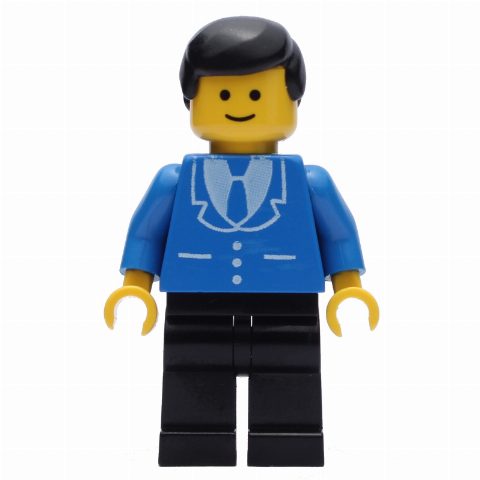 Minifigurka Man, Blue Jacket with Tie and Three Buttons, Black Legs, Black Hair (3626b Head)
