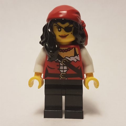 Minifigurka Pirate - Female, Black Hair with Bandana, White Arms