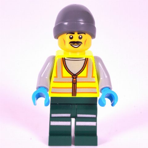 Minifigurka Snowplow Driver, Lime Safety Vest, Dark Green Legs, Dark Bluish Grey Beanie